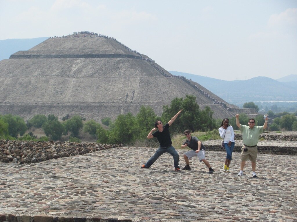 Joe Gaetano, Ramon Posada and visiting BBU associates Omonike Araba and Hank Almanza at Teotihuacan, an ancient archeological site in Mexico.